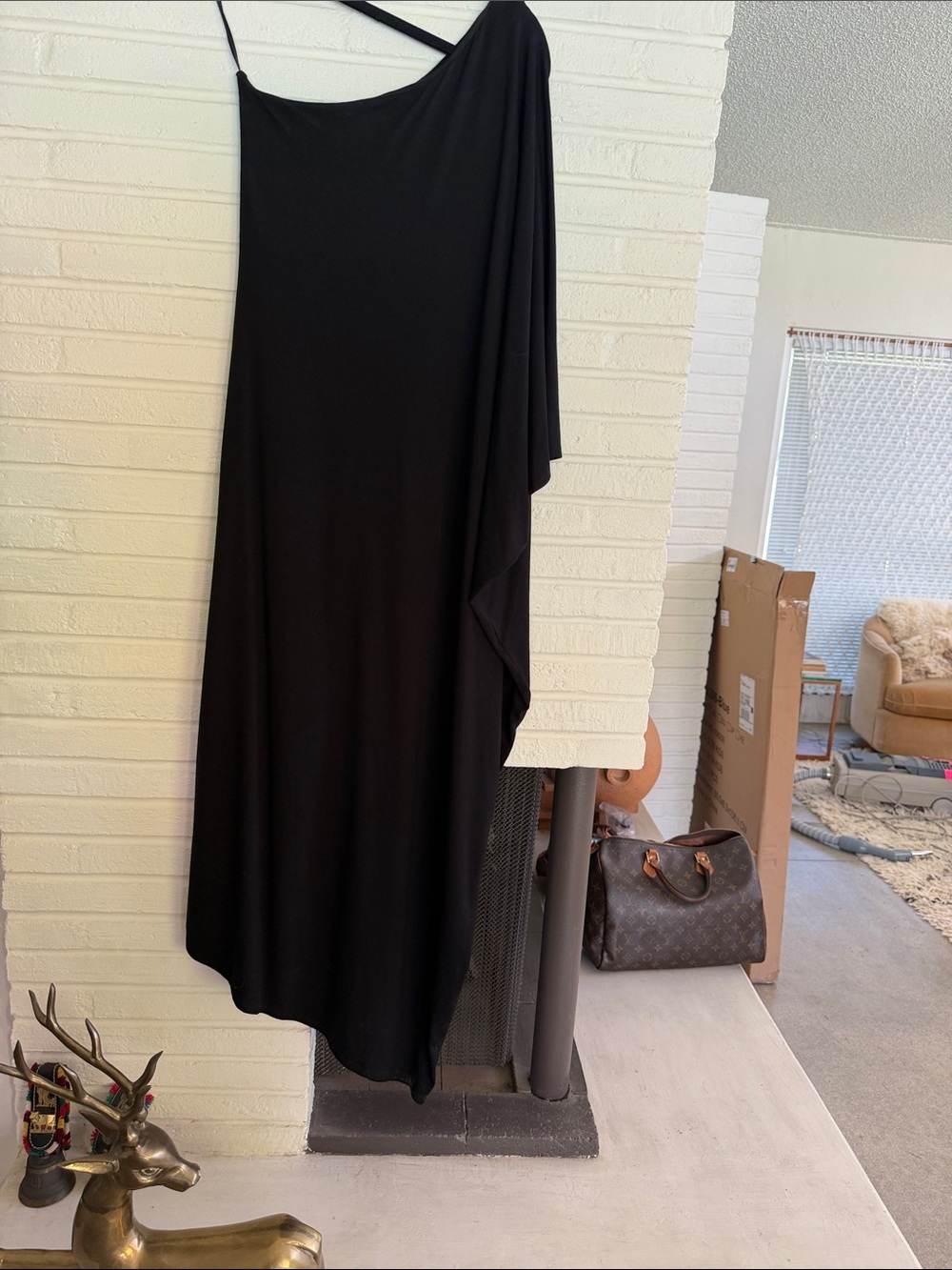 Velvet by Graham & Spencer Black One-Shoulder Draped Dress